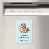 かわいいポニーがデイジーを食べるパーティー セーブ・ザ・デート マグネット (インサイチュ (食洗機))