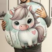 かわいいポニーがファンタジー森林のラウンドクッション ラウンドクッション