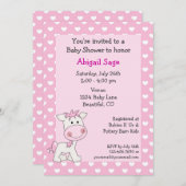 かわいいポニーとハート女の子ベビーシャワー 招待状 (正面/裏面)