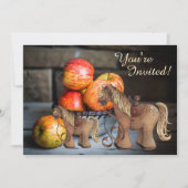 かわいいポニーとリンゴの秋の馬の赤ちゃんシャワー 招待状 (正面)