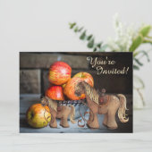 かわいいポニーとリンゴの秋の馬の赤ちゃんシャワー 招待状 (スタンド正面)