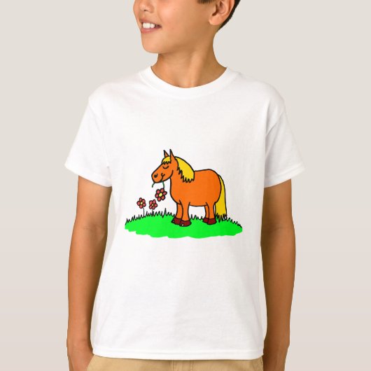 かわいいポニーと花の漫画Tシャツ Tシャツ (正面)