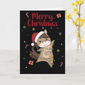 かわいいポニーと馬のクリスマス 雪と冬の動物 カード (黄色い花)