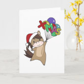 かわいいポニーと馬のクリスマス　雪　冬の動物　馬 カード (黄色い花)