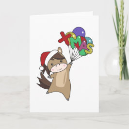 かわいいポニーと馬のクリスマス　雪　冬の動物　馬 カード