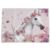 かわいいポニーのパステルカラーの花の馬のデザイン ラージペーパーバッグ (正面)