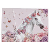 かわいいポニーのパステルカラーの花の馬のデザイン ラージペーパーバッグ (裏面)