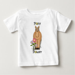 かわいいポニーのパワー馬と花 ベビーTシャツ