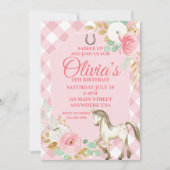 かわいいポニーの誕生日招待状　フラワーボヘミアンホース 招待状 (正面)