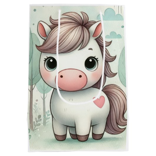 かわいいポニーインアお洒落フォレスト抱き枕 ミディアムペーパーバッグ (裏面)