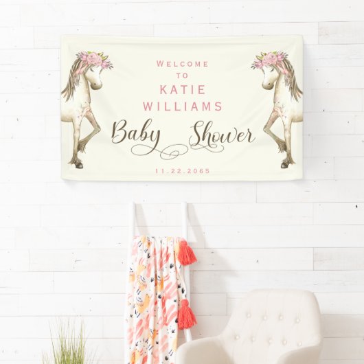 かわいいポニークリームベビーシャワー歓迎サインバナー 横断幕 (インサイチュ)