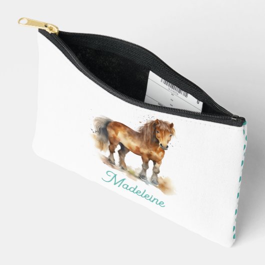 かわいいポニー水色の馬の子供の名前 アクセサリーポーチ (見開き)