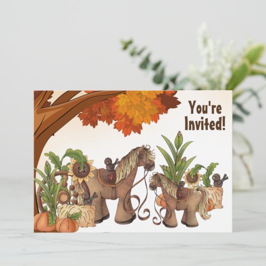 かわいいポニー秋の馬の赤ちゃんシャワー 招待状 (スタンド正面)