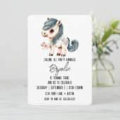 かわいいポニー誕生日ホワイトピンク 招待状 (スタンド正面)