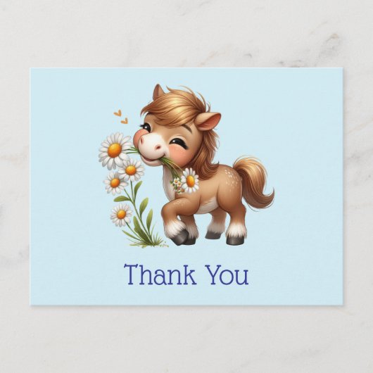 かわいいポニー食べデイジーありがとう ポストカード (正面)