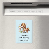 かわいいポニー食べデイジーのパーティー日付を保存 マグネット (インサイチュ (食洗機))