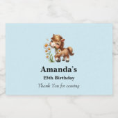 かわいいポニー食べデイジーパーティーありがとう スパークリングワインラベル (シングルラベル)