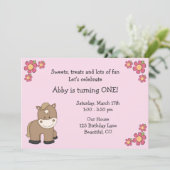 かわいいポニー1歳の誕生日招待状for Girls 招待状 (スタンド正面)