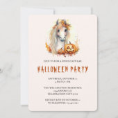 かわいいポニー オレンジ色のカボチャの家族 ハロウィンパーティー 招待状 (正面)