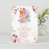 かわいいポニー 花 ちょうちょ 誕生日 インビテーション (スタンド正面)