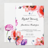 かわいいポピー 花 ブライダルシャワー 招待状 (正面/裏面)