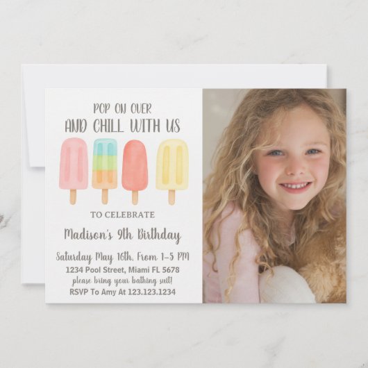 かわいいポプシクルサマーパーティー子供へ招待状 招待状 (正面)