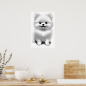 かわいいポメラニアンの子犬の絵 ポスター (キッチン)