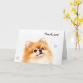 かわいいポメラニアンの犬のサンキューカード カード (黄色い花)