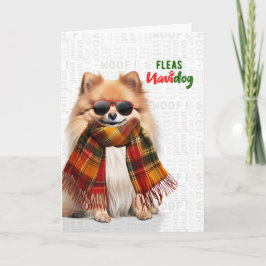 かわいいポメラニアン犬の面白いノミのNavidogクリスマス シーズンカード