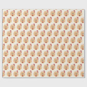 かわいいポメラニア犬とサンタハットパターンクリスマス ラッピングペーパー (フラット)