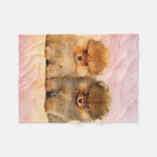 かわいいポメラニア犬のドイツのスピッツの子犬 フリースブランケット (正面(横))