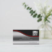 かわいいポメラニア犬の子犬、赤いswoosh、金属効果 名刺 (スタンド正面)