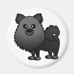 かわいいポメラニア犬の漫画-黒 マグネット