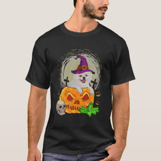 かわいいポメラニア犬ウィッチカボンプキンハロウィンドッグ恋人 Tシャツ