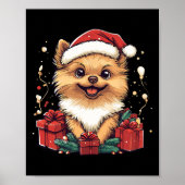 かわいいポメラニア犬サンタおもしろいハットクリスマスポムクリスマス ポスター (正面)