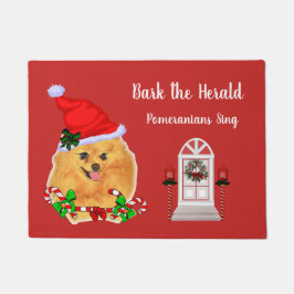 かわいいポメラニア犬サンタクリスマス ドアマット