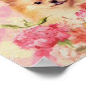 かわいいポメラニア犬ドイツのスピッツと花 ポスター (角)