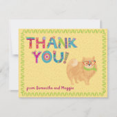 かわいいポメラニア犬ドッグおもしろいカラフルフローラ サンキューカード (正面)