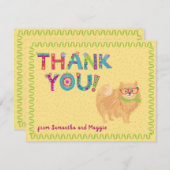 かわいいポメラニア犬ドッグおもしろいカラフルフローラ  サンキューカード (正面/裏面)