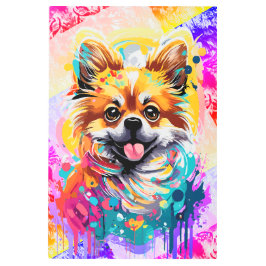 かわいいポメラニア犬ドッグカラフル-ポメラニア犬プリント メタルプリント