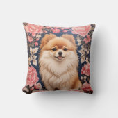 かわいいポメラニア犬ドッグピンクフローラ クッション (正面)