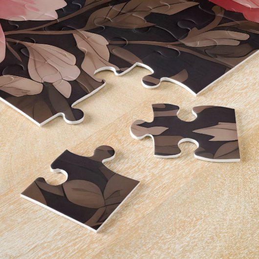 かわいいポメラニア犬ドッグピンクフローラ ジグソーパズル (側面)