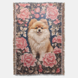 かわいいポメラニア犬ドッグピンクフローラ スローブランケット