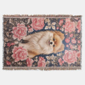 かわいいポメラニア犬ドッグピンクフローラ スローブランケット (正面)