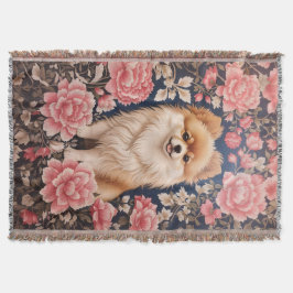 かわいいポメラニア犬ドッグピンクフローラ スローブランケット