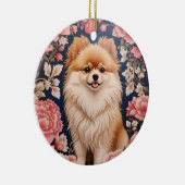 かわいいポメラニア犬ドッグピンクフローラ セラミックオーナメント (右)