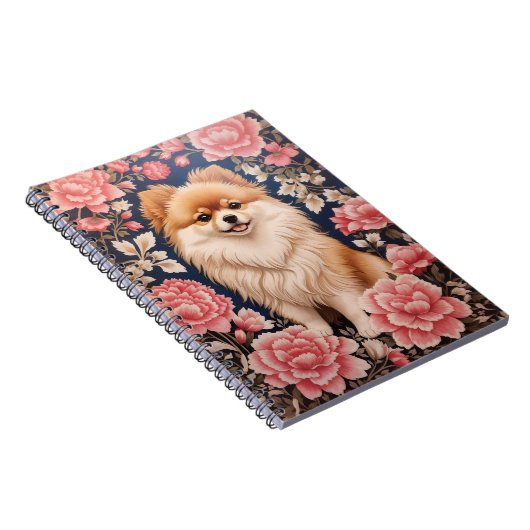 かわいいポメラニア犬ドッグピンクフローラ ノートブック (右側)