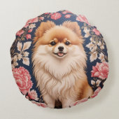 かわいいポメラニア犬ドッグピンクフローラ ラウンドクッション (裏面)