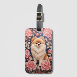 かわいいポメラニア犬ドッグピンクフローラ ラゲッジタグ