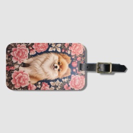 かわいいポメラニア犬ドッグピンクフローラ ラゲッジタグ